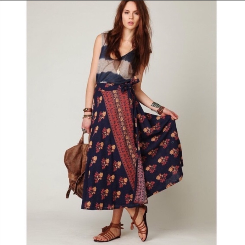 Free People floral Cantina Linen Wrap Skirt M